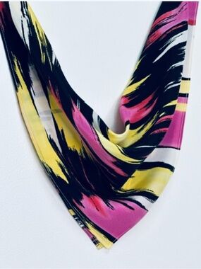 NWT SILKLETTE Abstract Paintbrush 100% Fine Silk Kerchief Scarf FUCHSIA + YELLOW